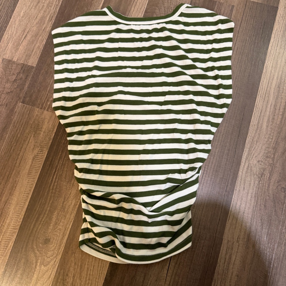 Michael Stars Green and White Striped ruched waist sleeveless shirt XS